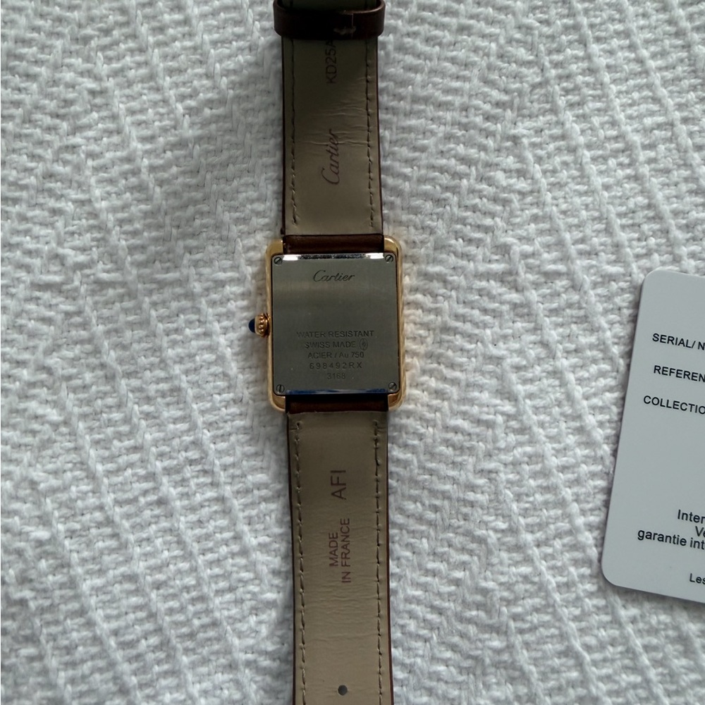 Cartier 18k yellow gold LADIES Tank Solo Brown Leather Strap Tank Watch Small - Picture 5 of 10